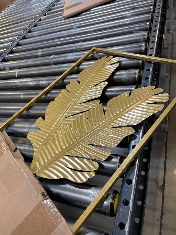 Photo 2 of YZDTECH Gold Metal Wall Decor, 24" X 16" Golden Leaf Wall Hanging Decor with Frame, Wall Ornaments, Golden Metal Art Wall Sculpture for Living Room, Office, Home, Hotel Bananaleaf