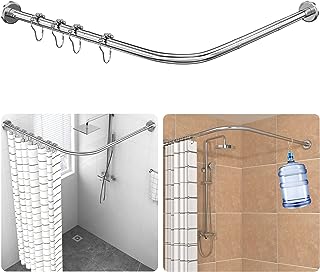 Photo 1 of Shower Curtain Rod L Shaped Adjustable Rustproof Expandable Stainless Steel Curved Shower Rod 