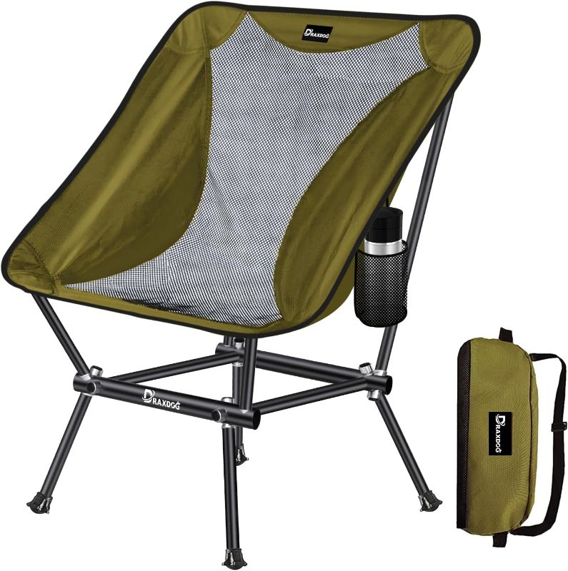 Photo 1 of DRAXDOG Camping Chair, Compact Backpacking Chair, Portable Folding Chair, Beach Chair with Side Pocket, Lightweight Hiking Chair Low Back Chair WBAK-ZZ (Green)
