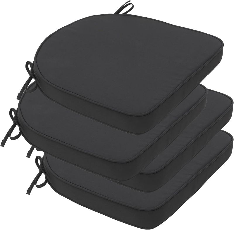 Photo 1 of Patio Seat Cushions 16"x17"x2" Round Corner - Set of 4, Black - Indoor/Outdoor Chair Cushions with Invisible Zipper, Water-Resistant Chair Seat Cushion with Ties for Non-Slip Support
