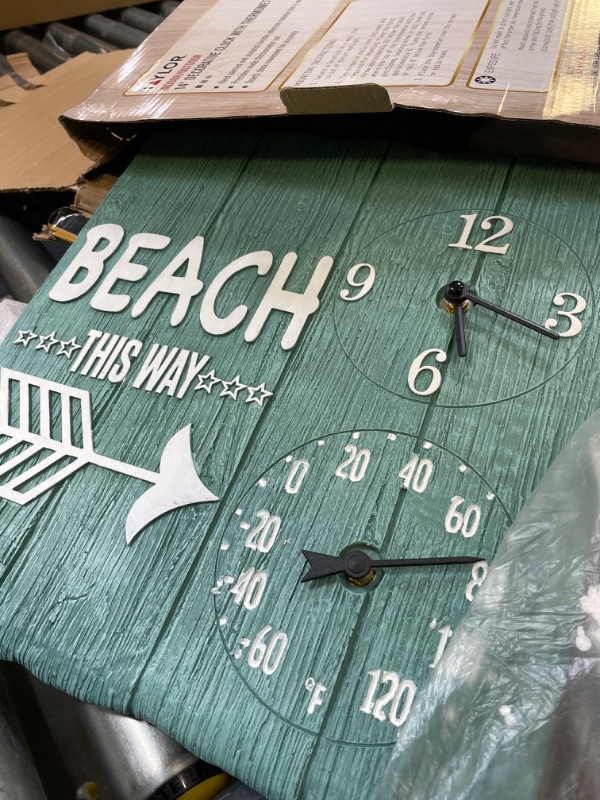 Photo 2 of Taylor Beach This Way Poly Resin Indoor and Outdoor Clock and Thermometer, 14 Inch, Multi-Color