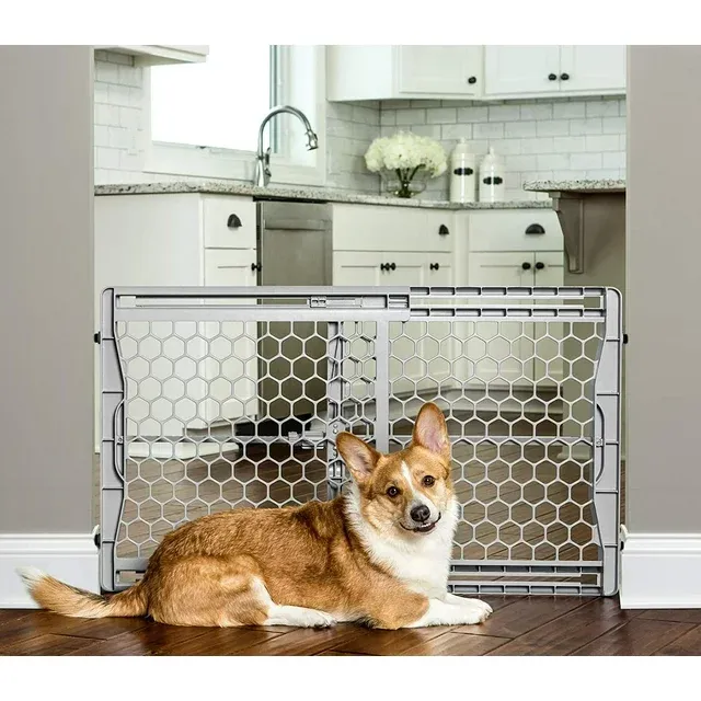 Photo 1 of Carlson Pet Products Easy Fit Plastic Adjustable Expandable Pet Gate, Fits Openings 28-42" Wide, Includes Rubber Pads to Protect Walls
