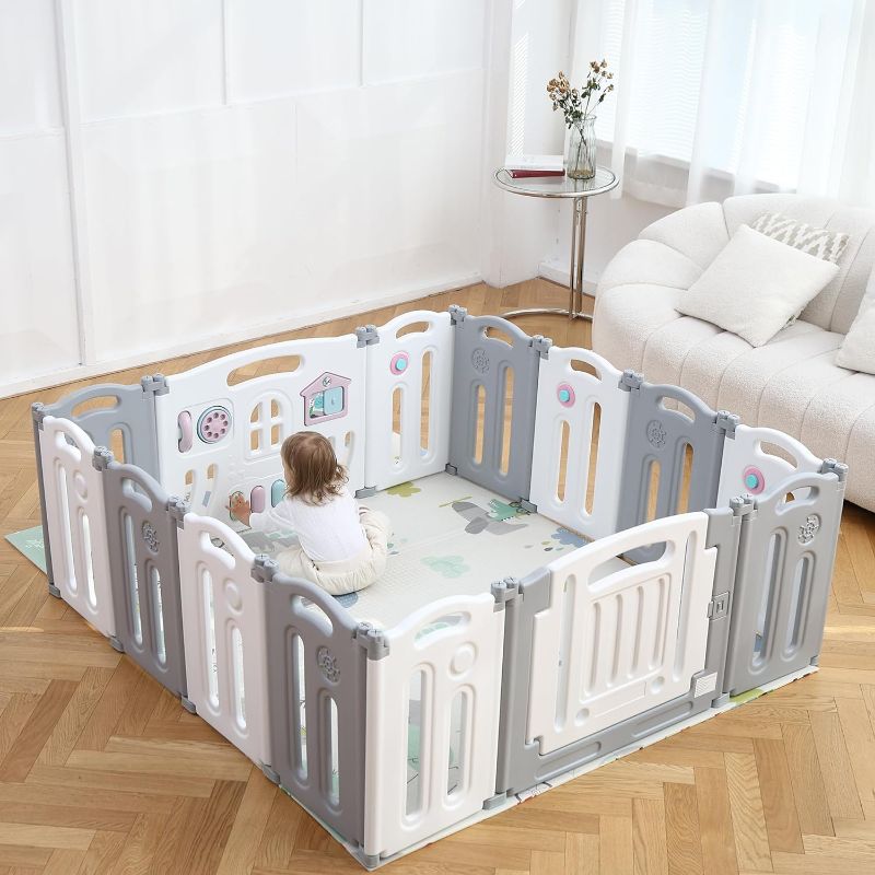 Photo 1 of Baby Playpen Kids Activity Centre Safety Play Yard Home Indoor Outdoor New Pen (Multicolour) (White) (White Grey)
