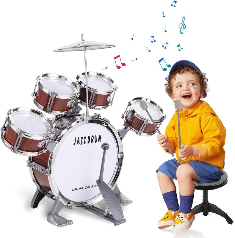 Photo 1 of Kids Drum Set,Toddler Jazz Drum Kit 10 PCS Toys with Stool Pedal Percussion Musical Instruments Drum Toy Early Education Christmas Birthday Gift Toys for 3...
