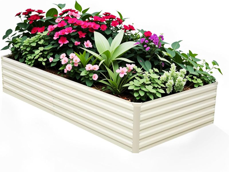 Photo 1 of Raised Garden Bed 8x4x1.5ft Galvanized Raised Garden Beds Outdoor for Vegetables Tall Deep Root Large Planter Raised Beds - Metal Raised Bed Kit with Garden Apron & Gloves - White
