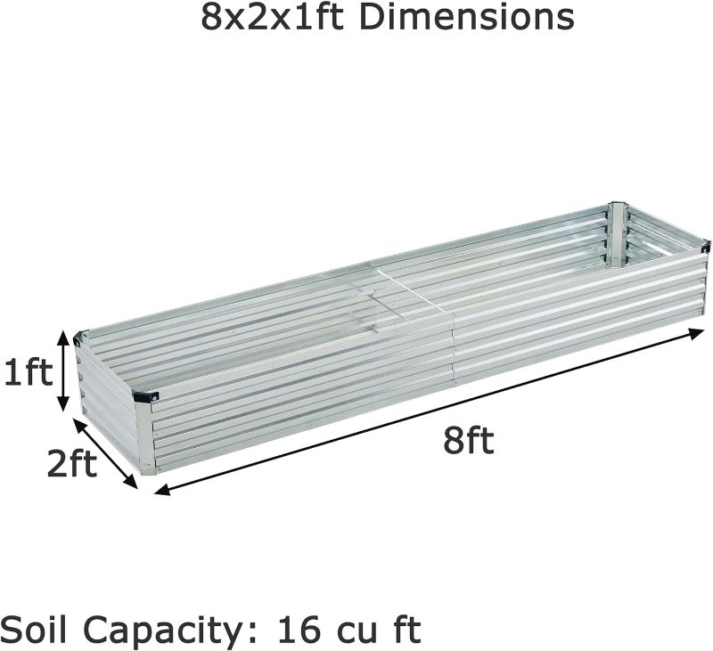Photo 1 of 8x2x1ft Galvanized Raised Garden Bed with Plant Stakes