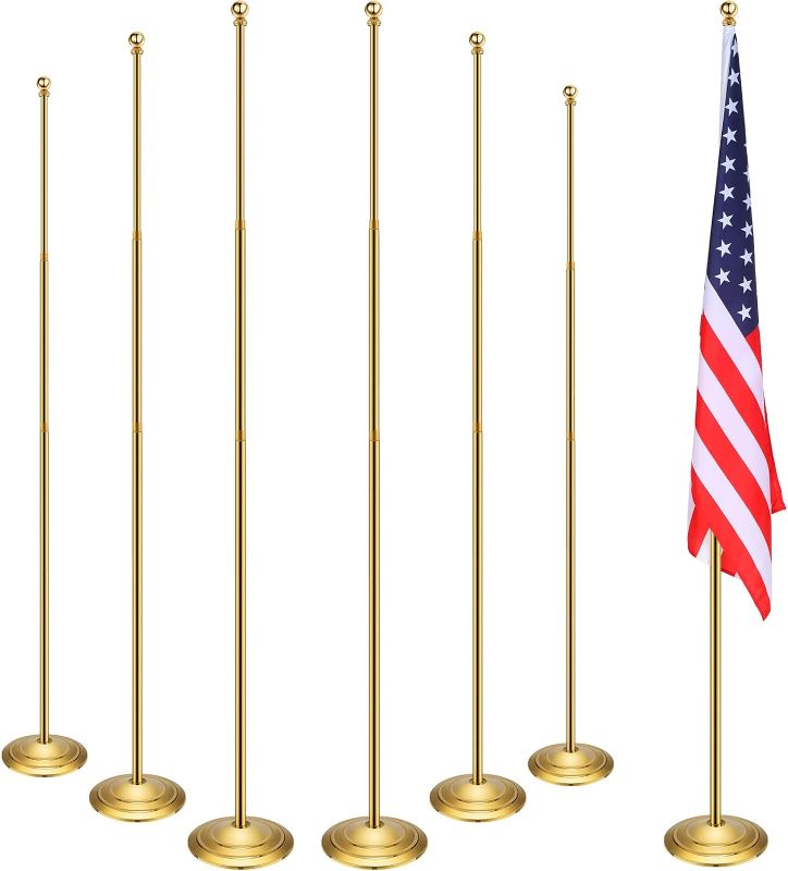 Photo 1 of Threan 6 Pcs 8.53ft Indoor Telescoping Flag Pole with Base and Ball Top Indoor Flagpole with Flag Stand Heavy Duty Indoor Stainless Steel Flag Pole Base for House Office, Flag Not Included (Classic)
