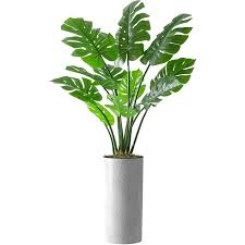 Photo 1 of Artificial Tree in White Marble Effect Planter, Fake Monstera Silk Tree for Indoor and Outdoor Home Decoration - 65" Overall Tall (Plant Pot Plus Tree)
