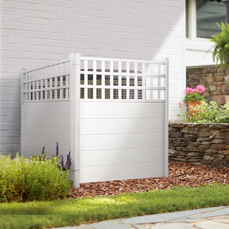 Photo 1 of Elevens 48" W X 48" H Privacy Screen Outdoor Privacy Fence Panels for Air Conditioner and Trash Can, Vinyl Privacy Fence, Privacy Screen Kit (2 Panels-White) (A-YP01003-VC-USAM026)
