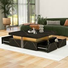 Photo 1 of ETEPON Modern Black Square Storage Coffee Table With 4 Drawers
