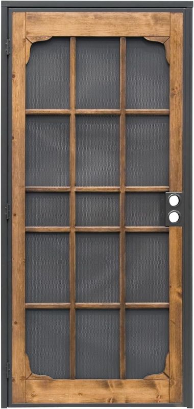 Photo 1 of Prime-Line 3809BZ3068-I-WF Woodguard Steel Security Door – Traditional Screen Door Style with the Strength of a Steel Security Door – Steel and Wood Construction, Non-Handed, Bronze (Single Pack)
