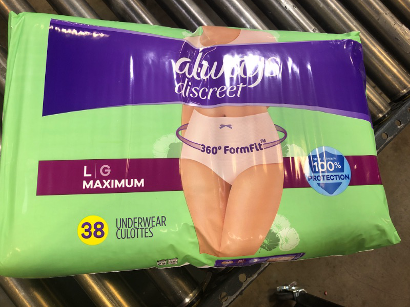 Photo 1 of 38pcs---large---Always Discreet Adult Incontinence Underwear for Women and Postpartum Underwear, up to 100% Bladder Leak Protection, L Maximum,  