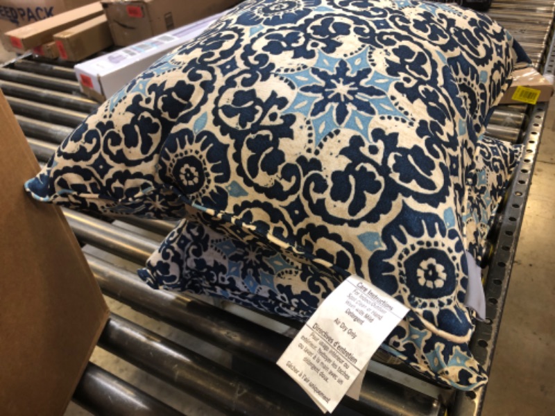 Photo 3 of Pillow Perfect 586687 Outdoor/Indoor Throw Pillows, 18.5" x 18.5", Woodblock Prism Blue, 2 Count Outdoor/Indoor 