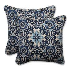 Photo 1 of Pillow Perfect 586687 Outdoor/Indoor Throw Pillows, 18.5" x 18.5", Woodblock Prism Blue, 2 Count Outdoor/Indoor 