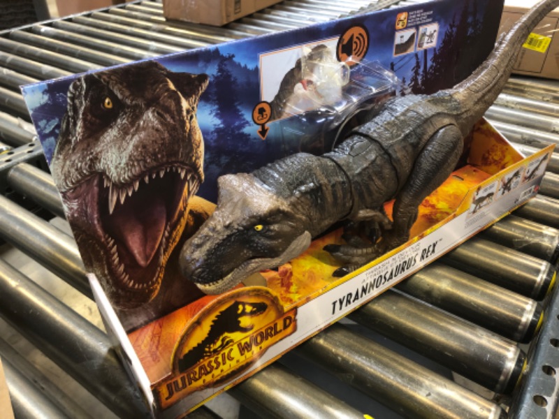 Photo 3 of ?Jurassic World Dominion Dinosaur T Rex Toy, Thrash ‘N Devour Tyrannosaurus Rex Action Figure with Sound and Motion???? Frustration Free Packaging