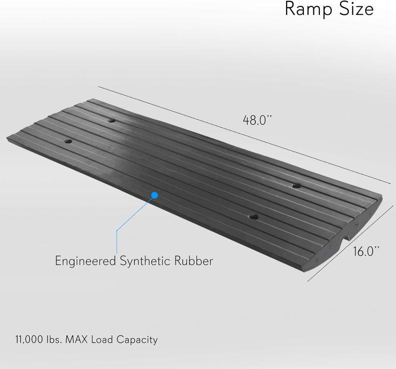 Photo 1 of 1pc-- Pyle Car Driveway Adjustable Curb Ramps - 1 Pcs Heavy Duty Rubber Threshold Ramp  