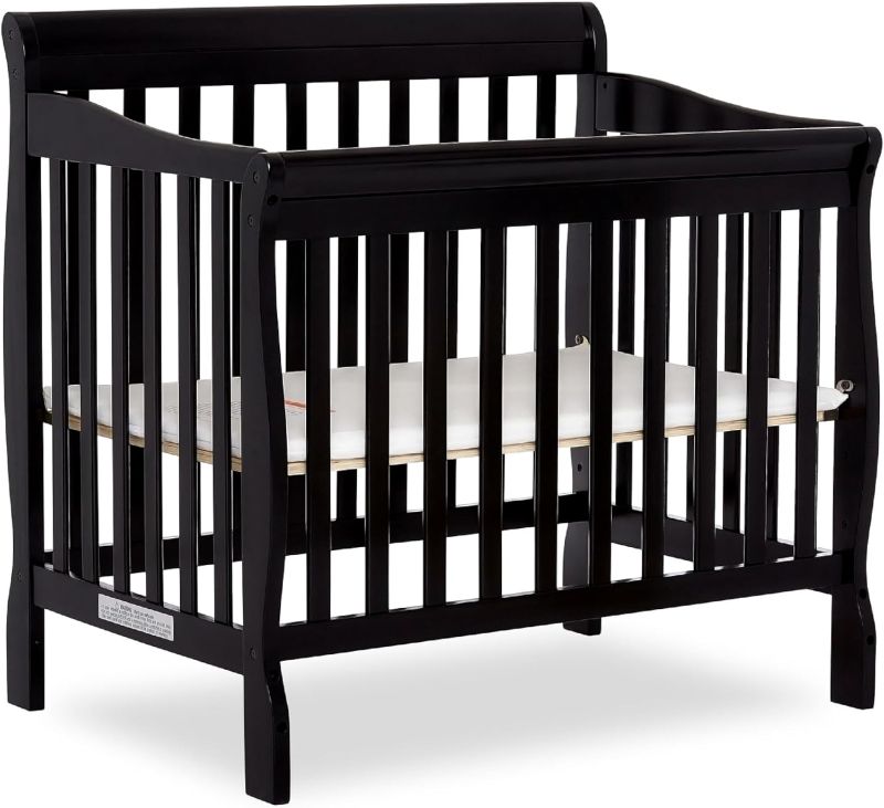 Photo 1 of MATTRESS ONLY FOR THIS PRODUCT!!!! Dream On Me Aden 4-in-1 Convertible Mini Crib In Black, Greenguard Gold Certified, Non-Toxic Finish, New Zealand Pinewood, With 3 Mattress Height Settings Black Mini Crib