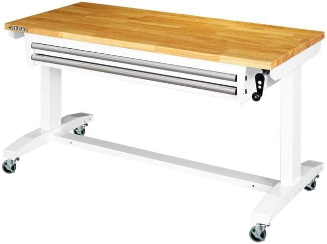 Photo 1 of Husky 52 in. Adjustable Height Work Table with 2-Drawers in White
