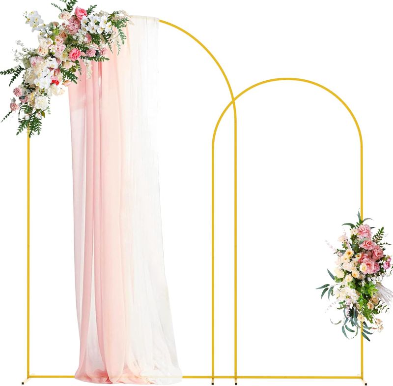 Photo 1 of Wokceer Wedding Arch Stand 2 Set 8FT, 6.6FT Gold Metal Arch Backdrop Stand for Birthday Party Wedding Ceremony Baby Shower Garden Arch Decoration
