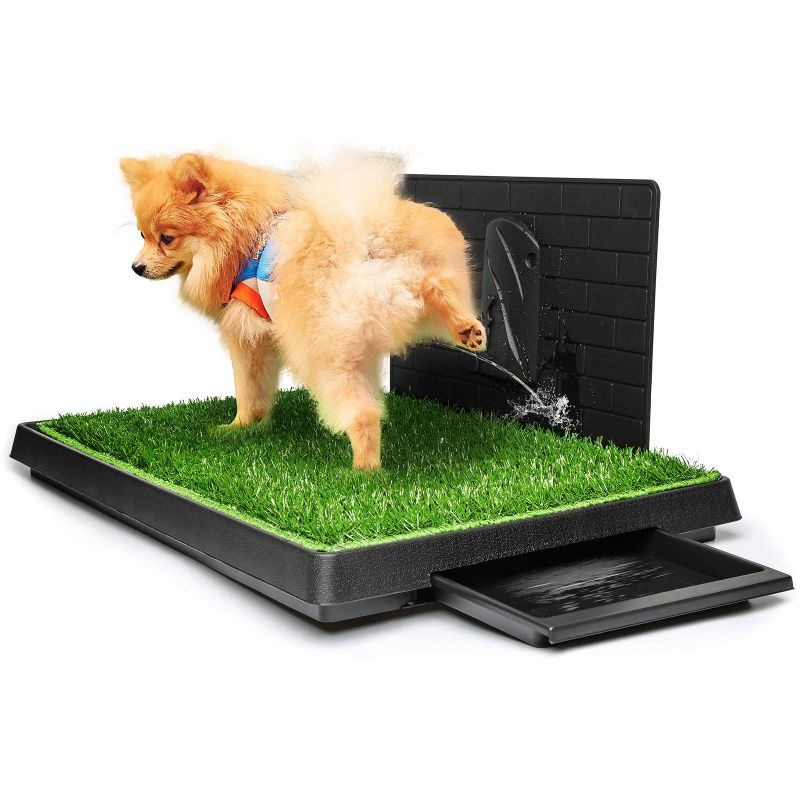 Photo 1 of Hompet Dog Grass Pad with Tray Large, Puppy Turf Potty Reusable Training Pads with Pee Baffle, Artificial Grass Patch for Indoor and Outdoor Use, Ideal for Small and Medium Dogs (30"×20") Dog Toilet:30”×20”×2.5”