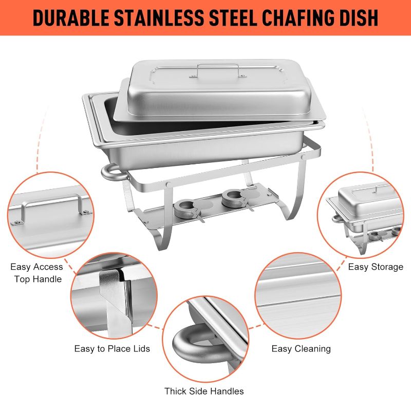 Photo 1 of 9QT Chafing Dish Buffet Set Stainless Steel Buffet Chafers with Full Size Half Size Third Size Pan Foldable Catering Food Warmer (2 Full Size+ 2 Half Size+3 Third Pan)