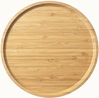 Photo 1 of Bamboo Serving Tray Round Bamboo Tray Round Wood Plates Wooden Serving Platter Charcuterie Serving Board with Rim for Kitchen Counter Home Dinning Coffee Table Fruit Bread Plant Pot (13.8 Inch)