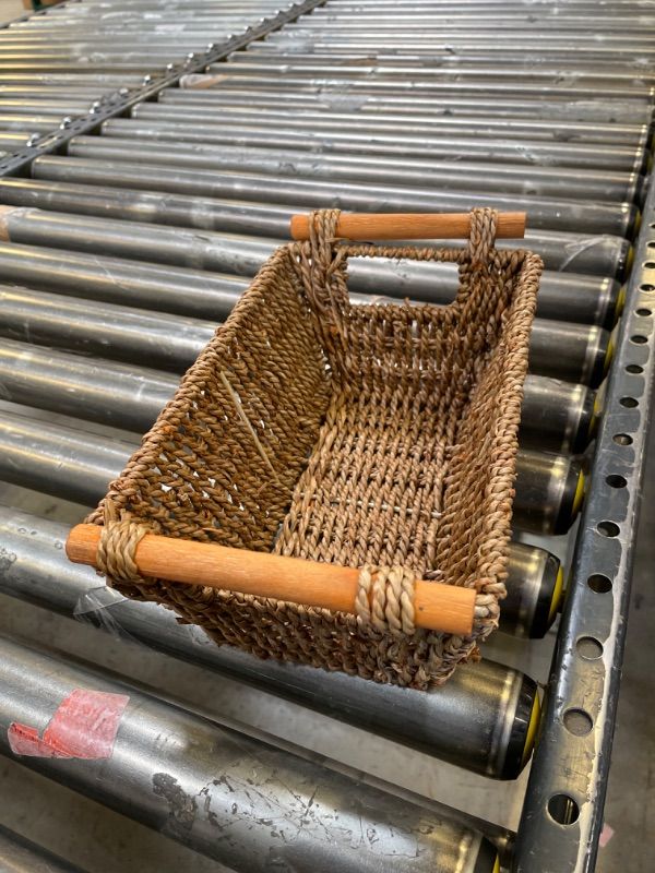 Photo 2 of  Wicker Basket with Handles, Woven Trapezoid Basket, Waterproof Storage Wicker Baskets for Pantry Storage, Caramel Orange,