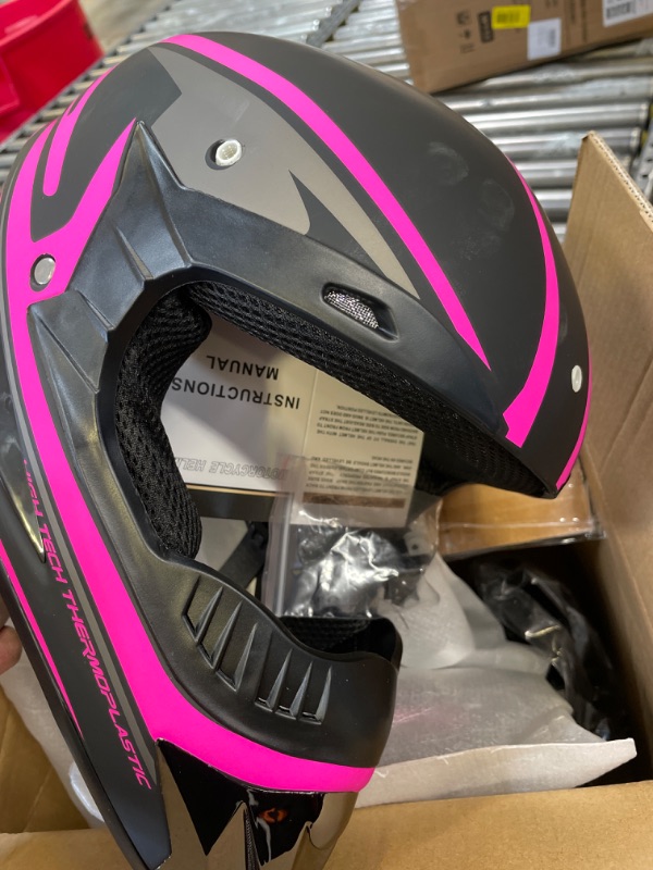 Photo 2 of TTMiku Youth Kids Motocross Off Road Helmet, 4-Wheeler ATV Dirtbike BMX Off-Road Motorbike Street Bike Helmet W/Gloves Goggles Mask, DOT Approved Large Pink