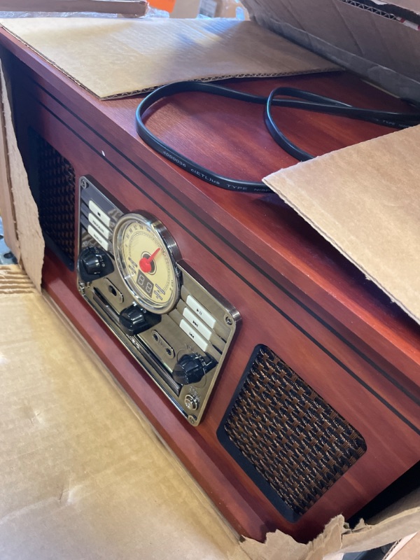 Photo 2 of Victrola Nostalgic 6-in-1 Bluetooth Record Player & Multimedia Center with Built-in Speakers - 3-Speed Turntable, CD & Cassette Player, FM Radio | Wireless Music Streaming | Mahogany Mahogany Entertainment Center