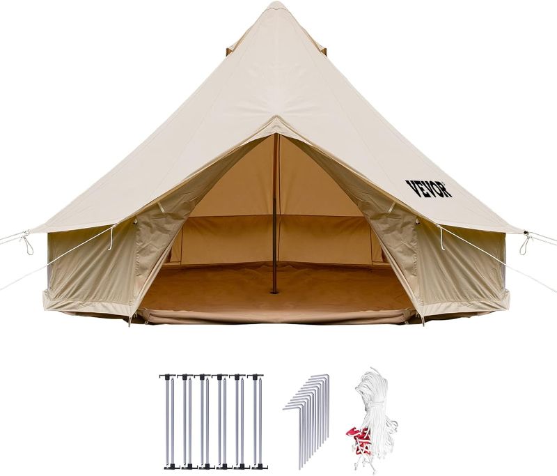 Photo 1 of Happybuy Canvas Bell Tent, 4 Seasons Breathable 100% Cotton Canvas Yurt Tent - w/Stove Jack, Luxury Glamping Tent Waterproof Canvas Tents for Family Camping Outdoor Hunting Party
