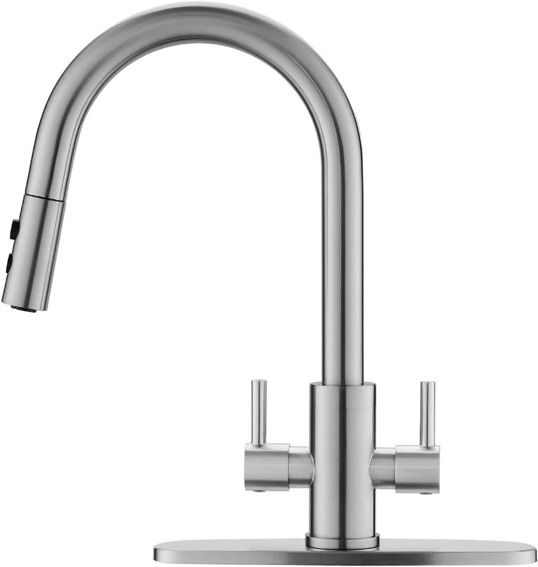 Photo 1 of Kitchen Faucet, Kitchen Sink Faucet, 2 Handles Sink Faucet, Faucet, Kitchen Faucet Pull Down, Faucet with Sprayer, Bar Faucet, Stainless Steel, Brushed Nickel, PAKING, PB1045
