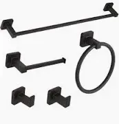 Photo 1 of 5-Piece Bath Hardware with Towel Bar Towel Hook Toilet Paper Holder and Towel Ring Set in Matte Black
