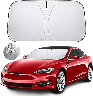 Photo 1 of Car Windshield Sunshade for Tesla Model Y/3 - Folding Front Window Sun Shade Cover with Upgraded UV Protection Fabric, Professional Accessories for Tesla Model 3/Y 2016 to 2024 with a Storage Bag
