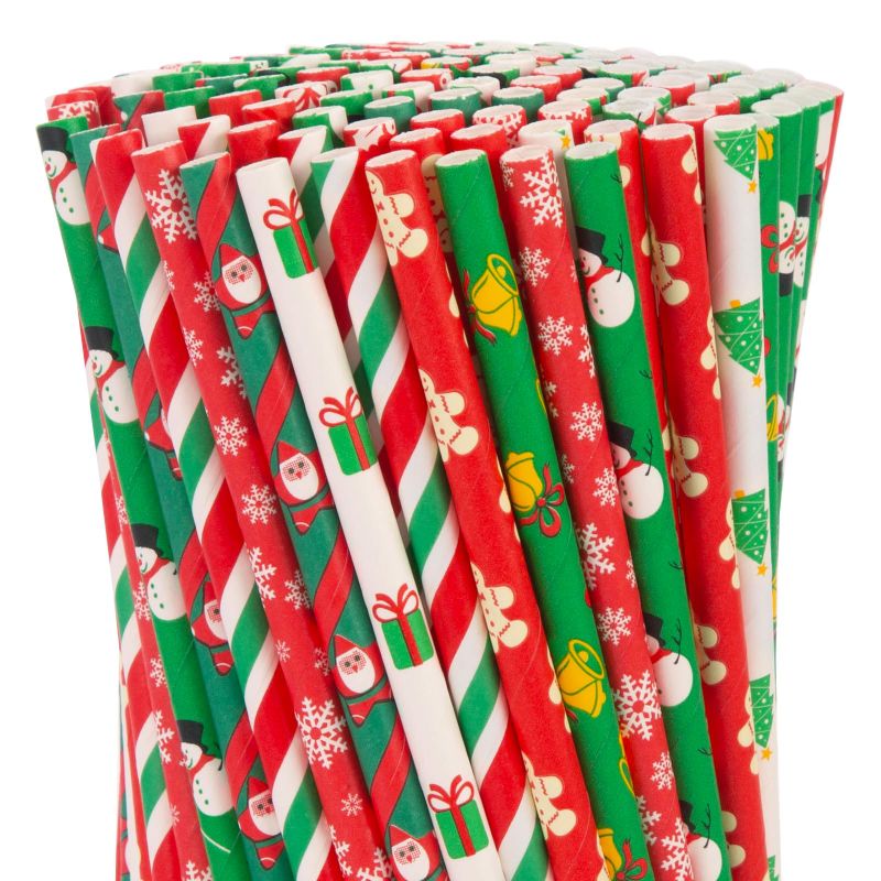 Photo 1 of HANSGO 180PCS Christmas Paper Straws Bulk, Christmas Drinking Straws Decorative Straws 10 Styles for Cake Pop Christmas Party Decorations DIY Craft Xmas Straws