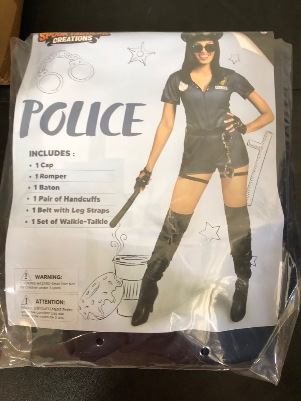 Photo 1 of Spooktacular Creations Women Blue Police Costume Set with Romper, Belt, Hat, Baton, Handcuffs, Walkie-Talkie for Adult Small