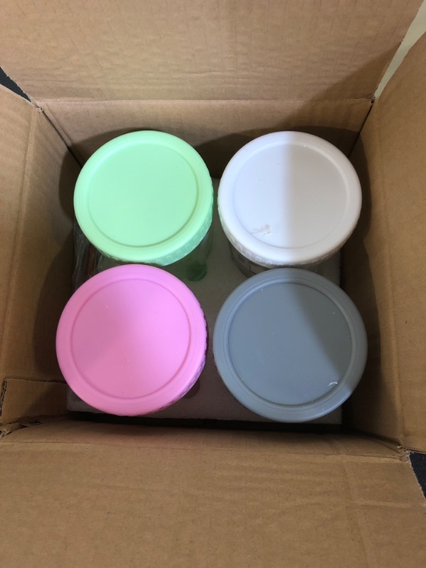 Photo 2 of 4 Pack Overnight Oats Containers with Lids And Spoon, 16 oz Glass Mason Jars For Overnight Oats, Large Capacity Overnight Oats Jars with Measure Marks Oatmeal Container for Cereal Yogurt Fruit Salad white/purple/grey/ light green