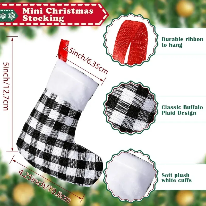 Photo 1 of Glimin 500 Pcs Mini Christmas Stockings Bulk 5 Inches Buffalo Plaid Miniature Xmas Stocking (Black, White)
