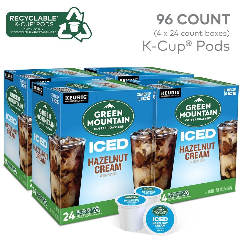 Photo 1 of 96pods exp date 01/2024     Green Mountain Coffee Roasters ICED Hazelnut Cream, Single Serve Keurig K-Cup Pods, Flavored Iced Coffee, 96 Count (4 Packs of 24)
