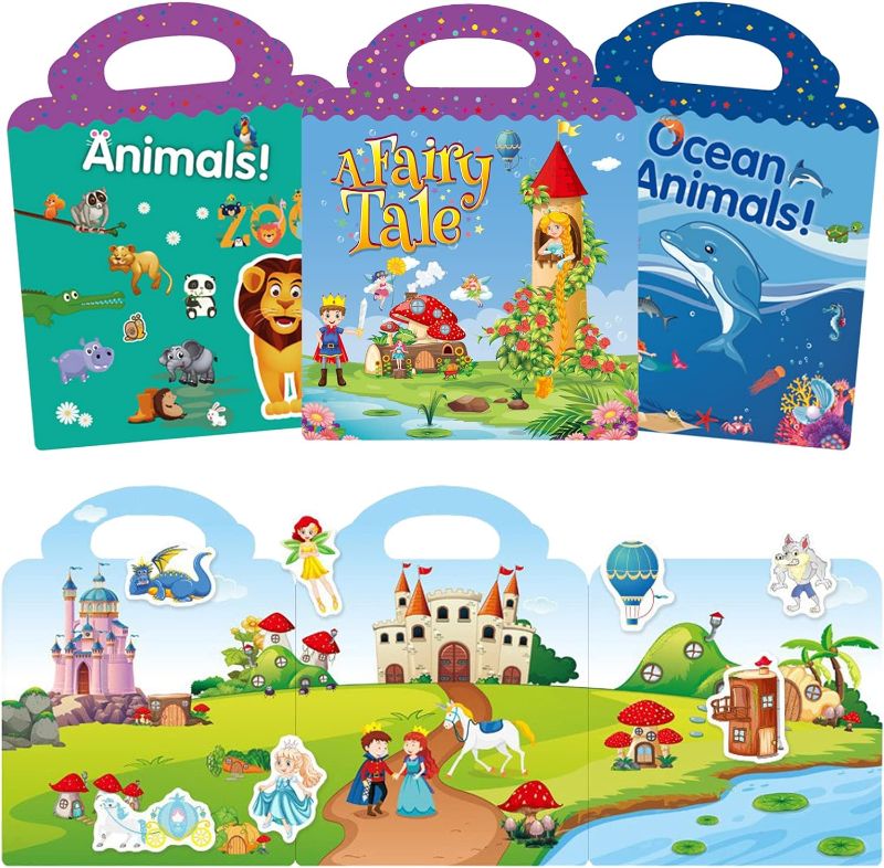 Photo 1 of Reusable Sticker Books for Kids 2-4, Sticker Activity Pad for Toddler Learning Toys 1-3, Animals, Princess, Ocean Removable Stickers for Kids, Educational Sticker Books for Toddlers Birthday Gifts
