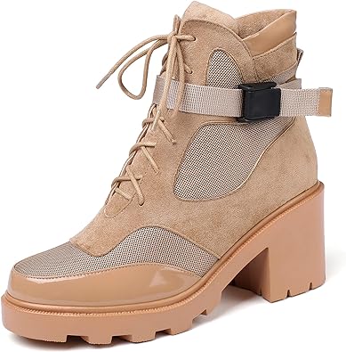 Photo 1 of size 9---vivianly Women's Ankle Booties Chunky Lace Up Combat Boots Tactical Military Booty Winter Shoes
