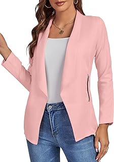 Photo 1 of LYANER Women's Casual Lapel Open Front Long Sleeve Jackets Blazer with Zipper Pockets Pink Medium https://a.co/d/2wDGvBO