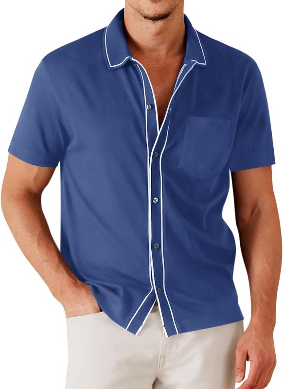 Photo 1 of Runcati Mens Knit Short Sleeve Shirts Casual Button Down Polo Shirt Vintage Golf Tops Medium