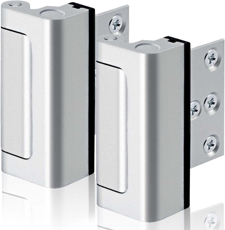 Photo 1 of 2PACK Home Security Door Reinforcement Lock Childproof, Add High Security to Home Prevent Unauthorized Entry, Aluminum Construction Finish, Frame Lock, Silver