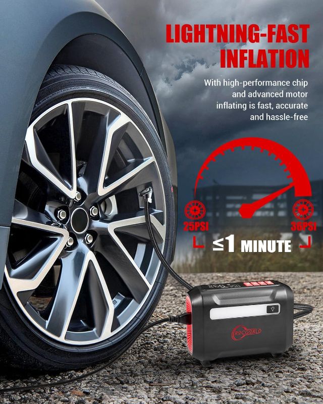 Photo 1 of R8 Tire Inflator Portable Air Compressor, DC 12V Air Compressor Portable with Large Dual Digital Screen, 3X Faster Inflation Air Pump for Car, Bike, Ball, Motor
