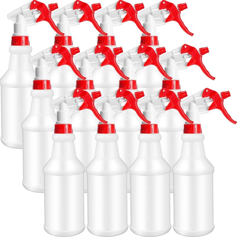 Photo 1 of Eccliy 12 Pcs 16 Oz Plastic Spray Bottle, Leak Proof Empty and Reusable for Cleaning Solutions, Water, Auto Details or Bathroom and Kitchen, Commercial and Residential (Red, White)