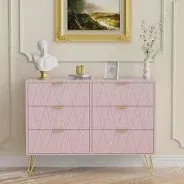 Photo 1 of GAOMON 6 Drawers Dresser for Bedroom, TV Stand Dressers Chest of Drawers for Living Room Hallway Entryway, Pink