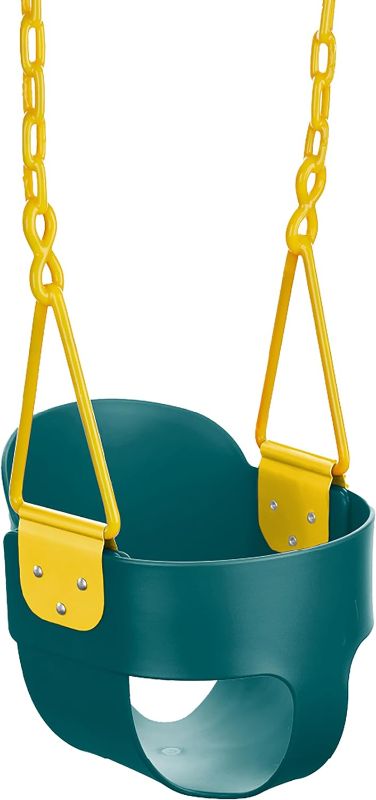 Photo 1 of Deluxe High Back Full Bucket Toddler Swing with Exclusive Chain & Triangle Dip Pinch Protection - Green - Squirrel Products
