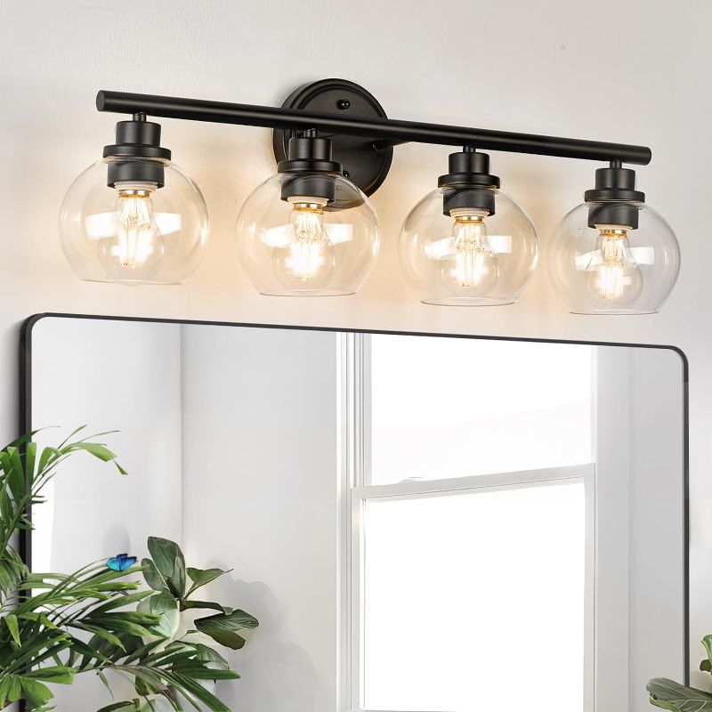 Photo 1 of 4 Lights Bathroom Light Fixtures Globe Matte Black Vanity Light Fixture Over Mirror Modern Wall Sconce Vintage for Bedroom Living Room Hallway