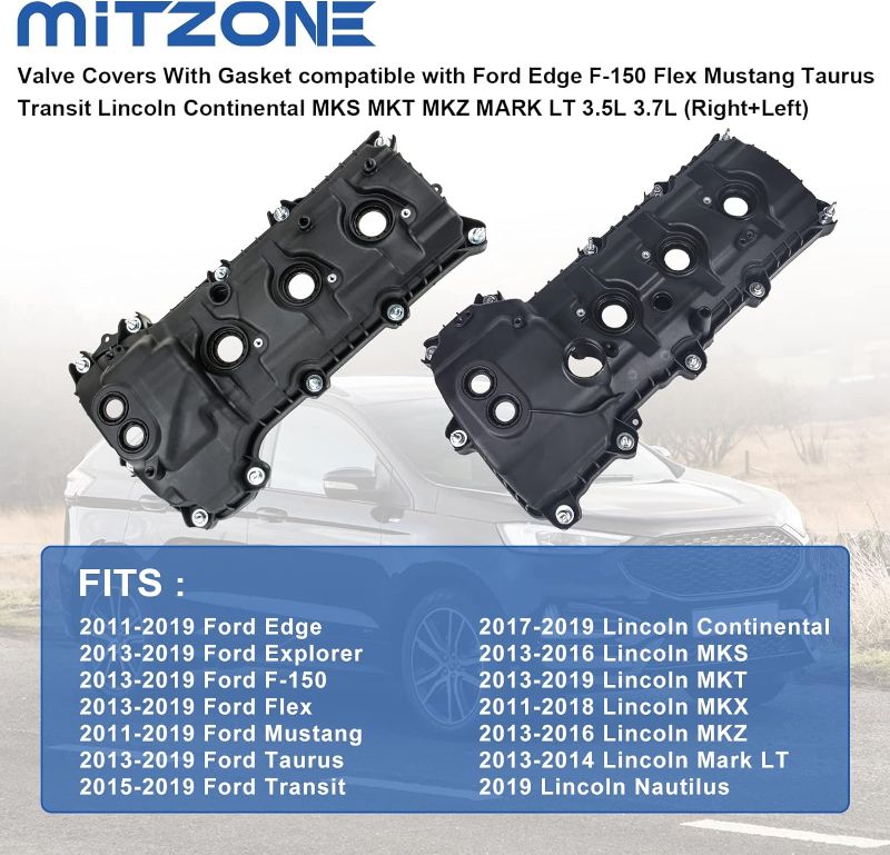 Photo 1 of MITZONE Valve Covers Compatible with Ford Edge F-150 Flex Mustang Taurus Transit Lincoln Continental MKS MKT MKZ Mark LT 3.5L 3.7L Non-Turbocharged (Right+Left)