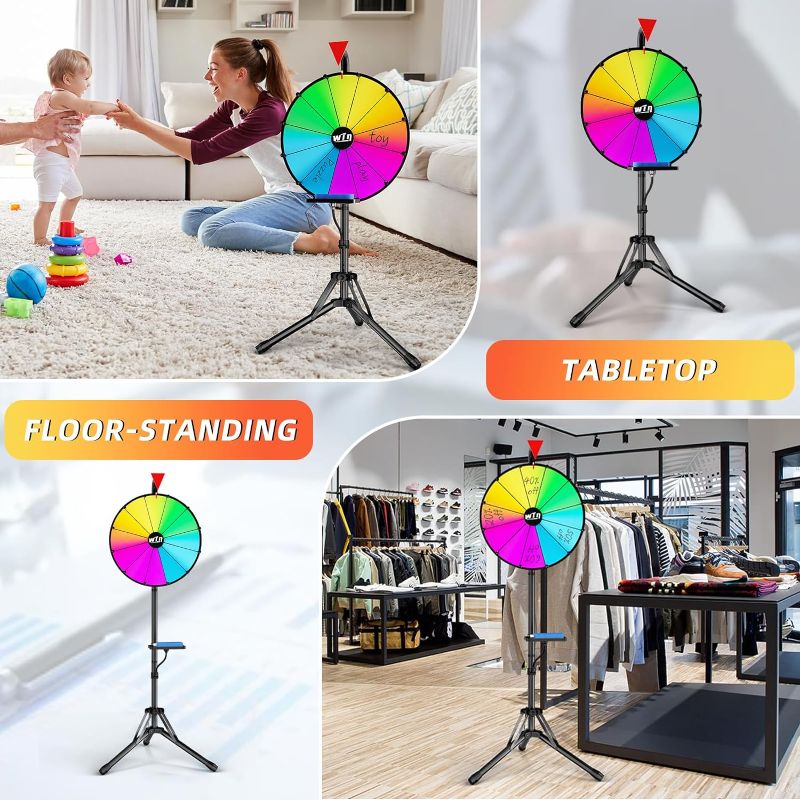 Photo 1 of 16 Inch Prize Wheel,Spinning Wheel with Adjustable Folding Tripod Floor Stand,12 Slots,1Bracket, Dry Erase Kit - Wheel of Fortune Game for Carnival, Casino & Trade Show.